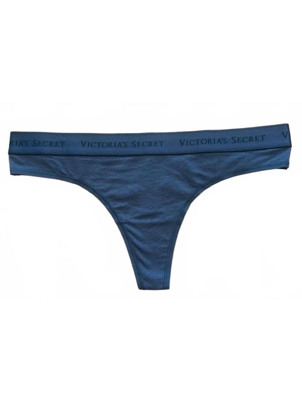 Victoria's Secret Navy Blue Logo Waistband Thong Panty M NWT